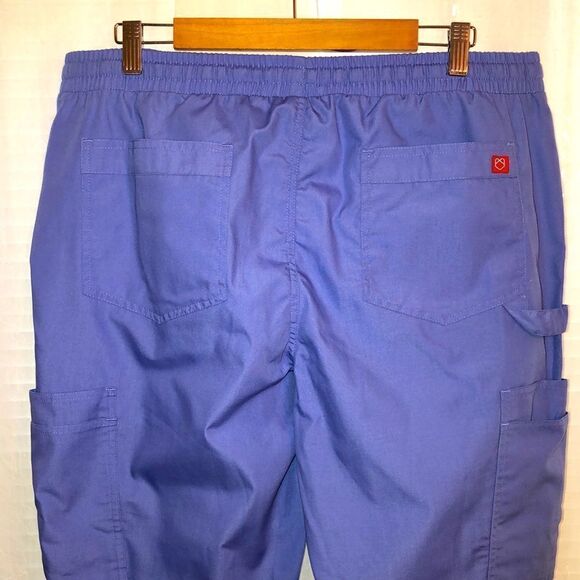 Red Panda L Men’s Ceil Blue Elastic Waist Drawstring 8+ Pocket Scrub Pants - Picture 4 of 14